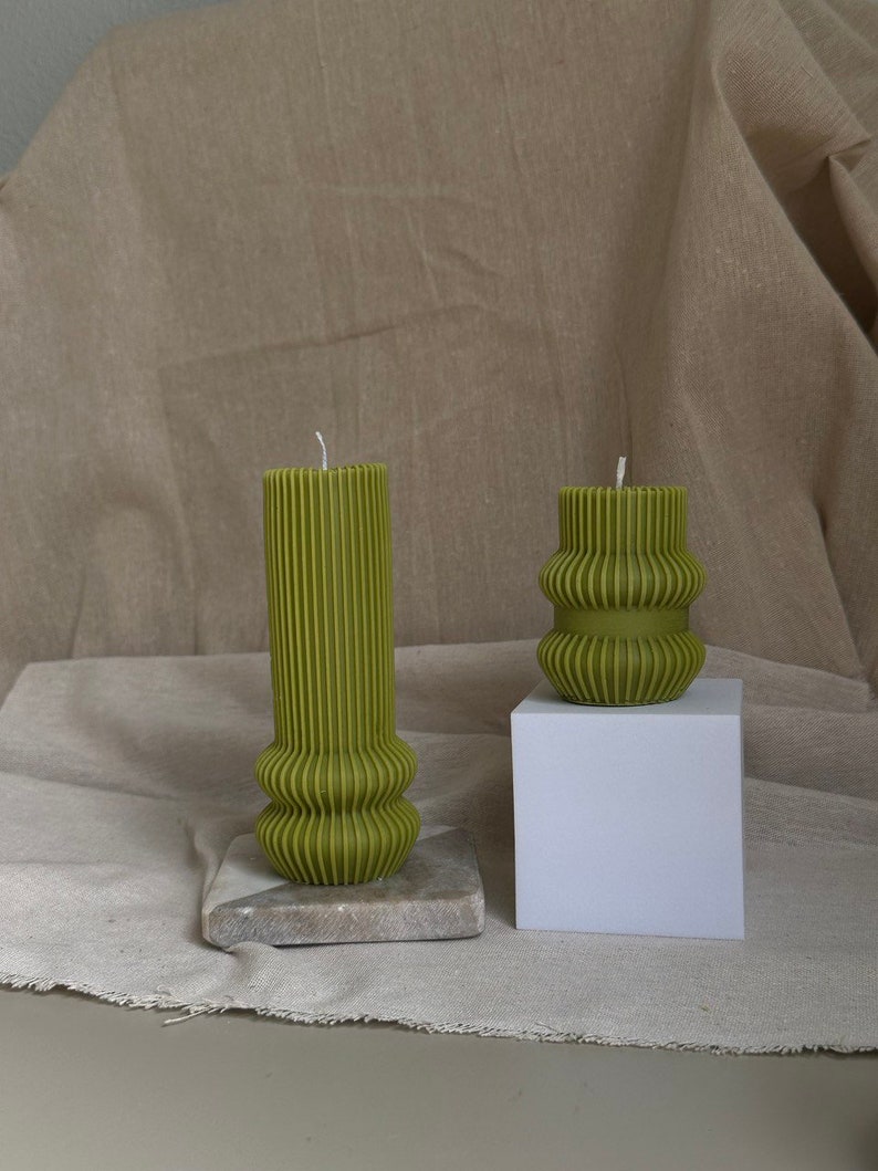 candle Column Pillar Candles Decorative Modern Geometric Funky Figure Candle Striped Candles Sculpural Candle Rebbed-Cylendric Candle image 7