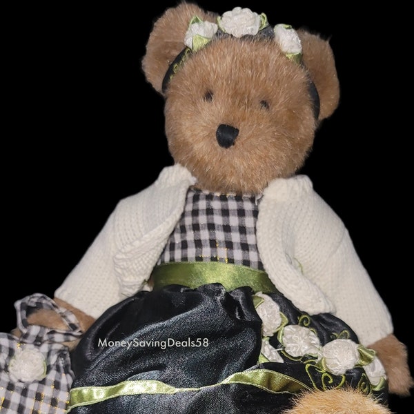 88"- 09" Boyd's Bears 87/2022 Carley BearybloomTeddy Bear Jointed Arms Legs Move Art Checkered Black Dress Collectible Gift Roses Vintage