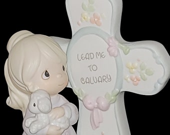 Enesco Precious Moments 260916 Lead Me to Calvary 1996 Figurine Art Child Church Collectible Cross Gift God Love Porcelain Thialand Vintage