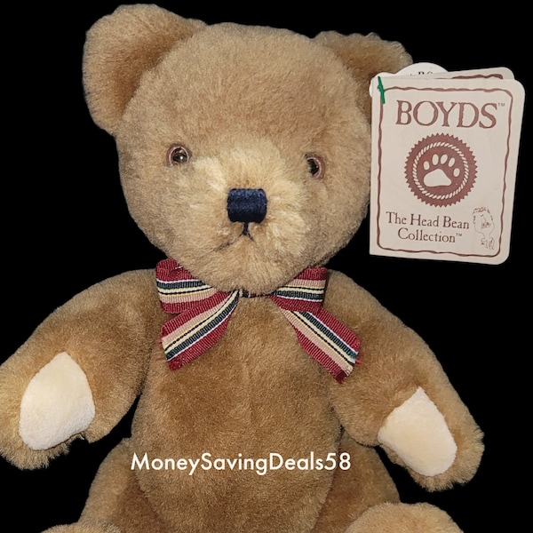 1979-1999 11.5" Genuine Boyds Bears Collection #904341 "Licorice" H.B's Heirloom Series The Head Bean Collection Brown Bear Bow Gift Vintage