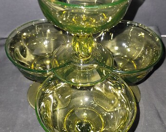 4 Tiffin Franciscan Canterbury Greenbriar Champagne Tall Sherbet Glass 4-1/4"Art Collectible Food Gift Green Glass Kitchen Ice Cream Vintage
