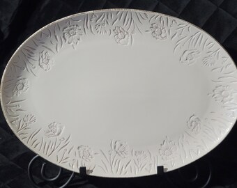 Threshold Stoneware Floral Serving Platter Cream Oval 15x10, Art, Collectible, Gift, Food, Vintage