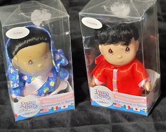 2 Precious Moments 2000 Hi Babies Vinyl 4.25", 1 India Girl Woman Doll, 1 Chinese Woman Doll Enesco Precious Moments Art Collectible Vintage