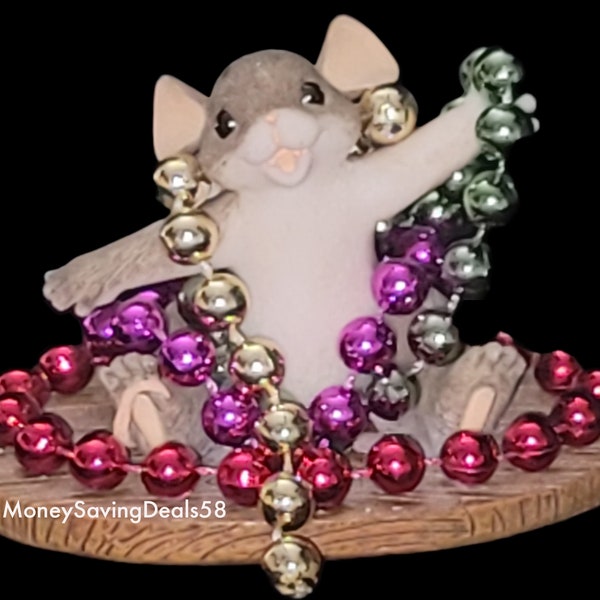 Charming Tails Mardi Gras Mouse 82/113 #3924 Figurine Limited Edition Fitz & Floyd Art Beads Christmas Collectible Present Sculpture Vintage