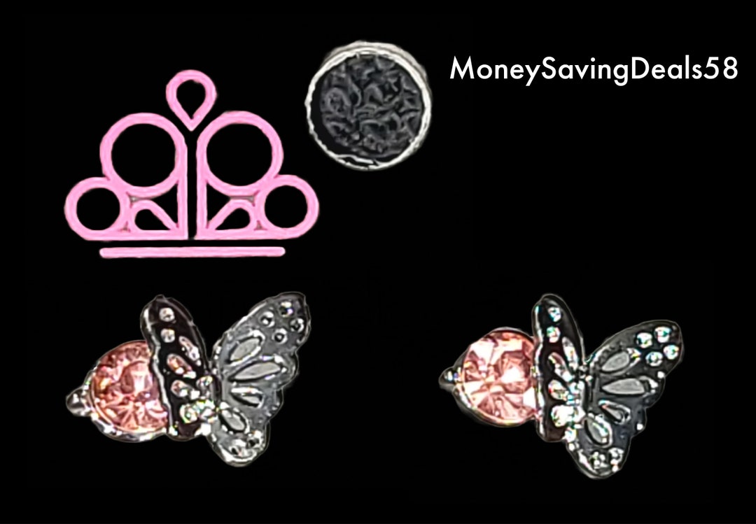 Paparazzi Silver Butterfly Earrings W/pink Gem Accessories Art Costume