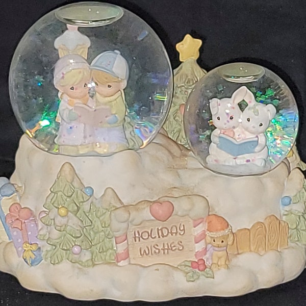 1999 #844330 Tune:"Hark The Herald Angels Sing" Water Snow Globe Wind Up Music Box Figurine Samuel J Butcher Precious Moments Enesco Vintage