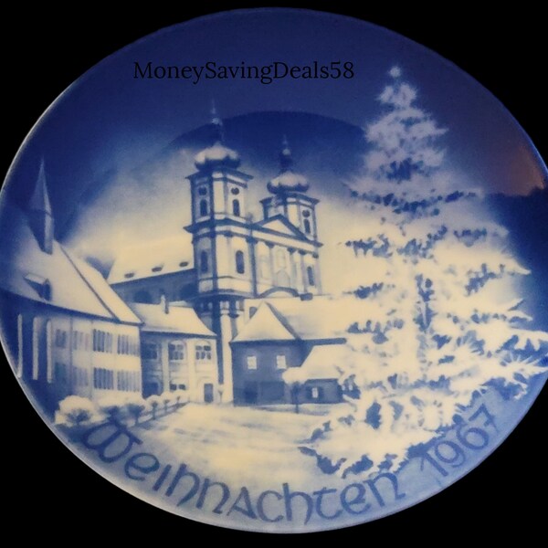 8" Bareuther Weinnachten 1967 Stiftskirche Waldsassen Porcelain Plate Blue White Collectible Family Gift Teach Wall Art Porcelain Vintage