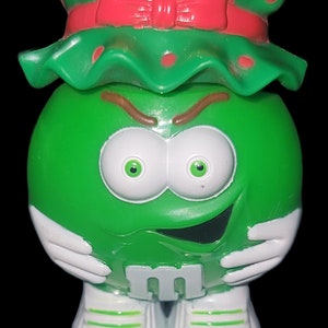 Mars. Inc 1990&#39;s 3.5&quot; Red  Green Hat Candy M&Ms Plastic Candy Holder Figurine Christmas Tree Art Collectible Gift Love Holiday Toy Vintage