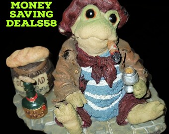 Boyds Bears & Friends Jacques Grenouille Wine Taster 36702 1E/5889 Frog Wee Folkstone Ribbit Cigar Resin Figurine Collectible Toad Vintage