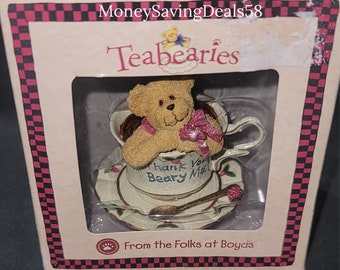 2002 #24306 Boyds Bears and Friends Wink Teabearie "Merci Teabearie" Thank You Beary Much Figurine Coffee Collectible Gift Tea cup Vintage