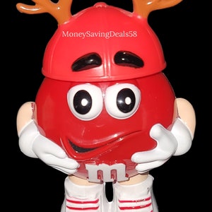 Mars. Inc 1990&#39;s 4&quot; Sneakers and Reindeer Antlers Baseball Cap Red Candy M&Ms Plastic Candy Holder Figurine Christmas Tree Collectible
