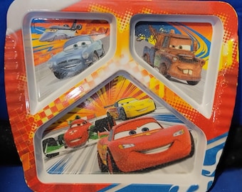 Vintage Zak! Designs "Disney's Cars franchise, including Lightning McQueen and Mater" Divided Plate: 3-Section Child  Feeding Set