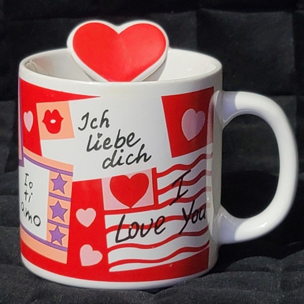Russ Ich Liebe Dich I Love You German Valentine's 3-D Heart Coffee Milk Tea Mug Cup, Love, Collectible, Gift, Vintage.