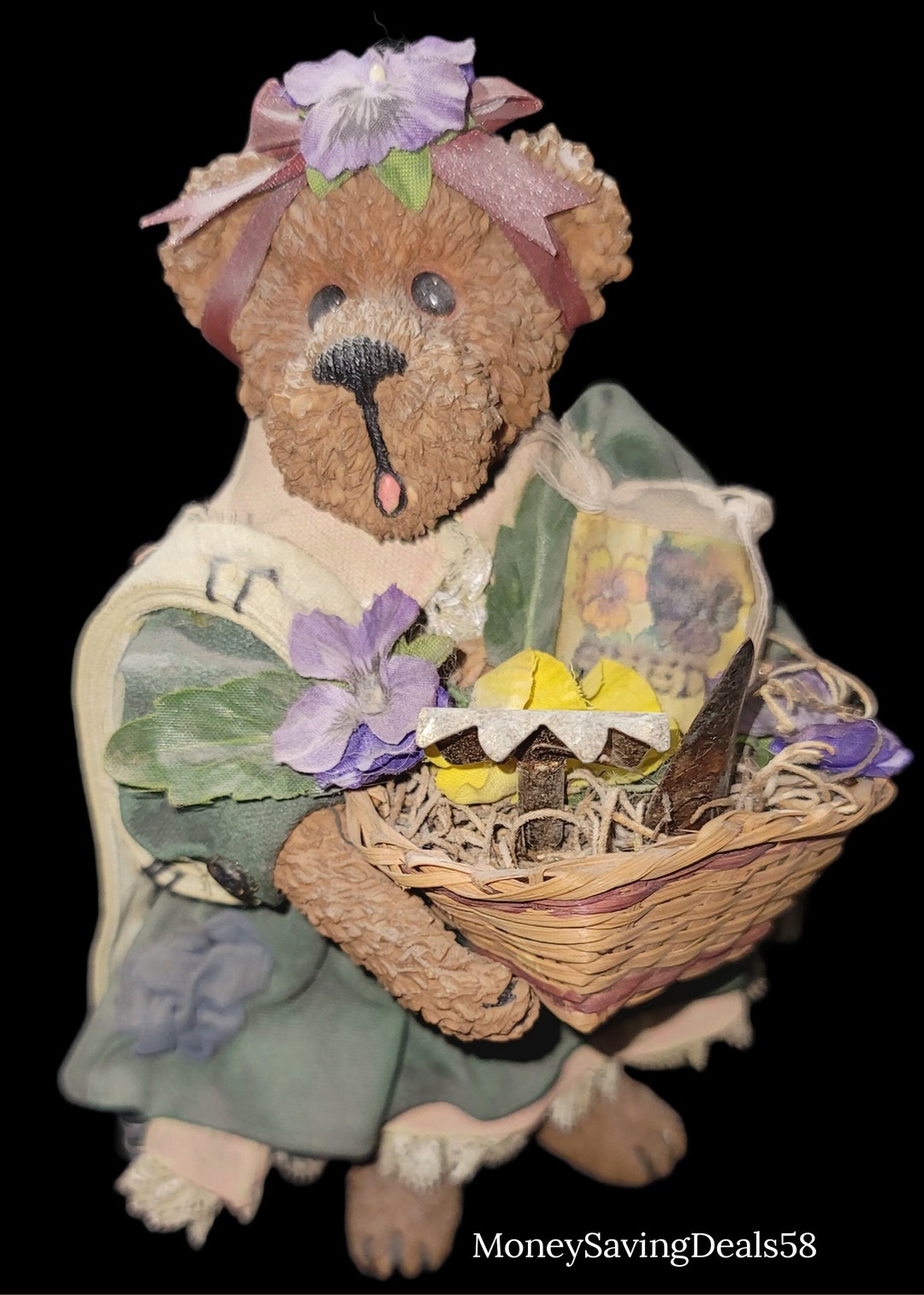 Crumpleton Boyds Bear Pansy Crumpleton 93215V Basket of Flowers Scissors Figurine ...