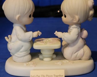 Vintage 525928 Precious Moments Figurine: "Let's Put The Pieces Together" Porcelain Bisque (1997)