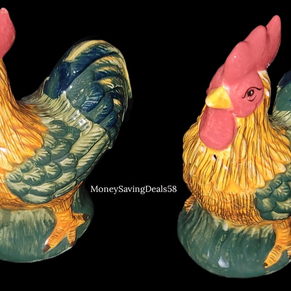 3D Home Rooster Salt & Pepper Shaker Set Speckled Multicolored Animal Chicken Collectible Country Dinner Farm Food Gift Kitchen Vintage