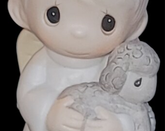 1986 Precious Moments "Shepard of Love" Angel w/Lamp Sheep 102261 Porcelain Figurine Jonathan & David Enesco Collectible Vintage