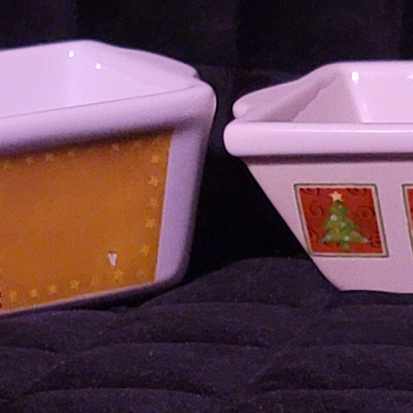 2 - Pottery Bread Loaf Pans - 6"× 3" - Christmas Holiday Baking Pans, Art, Collectible, Gift, Kitchen, Vintage
