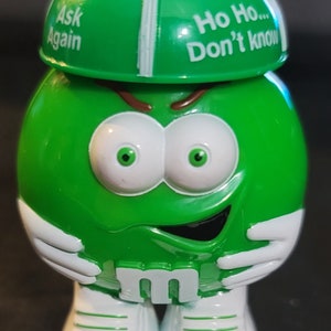 Mars. Inc 1990&#39;s 3.5&quot; Green Hat  w/Spinner Candy M&Ms Plastic Candy Holder Figurine Christmas Tree Collectible Gift Love Holiday Toy Vintage