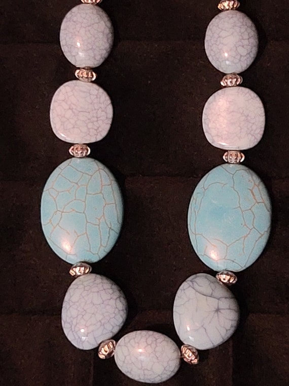 24 Turquoise & White Big Stone Necklace, Art, Collectible, Gift, Jewelry,  Vintage - Etsy