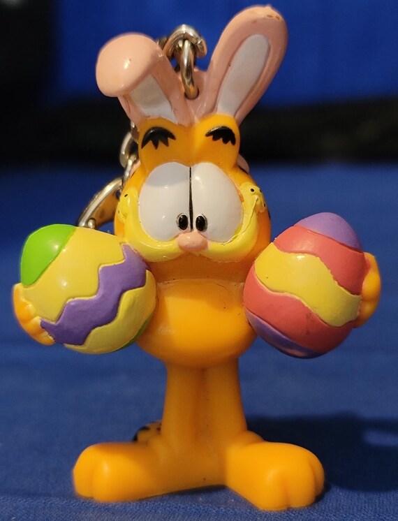 Vintage Garfield Easter Bunny Keychain: PVC Collectible Figure