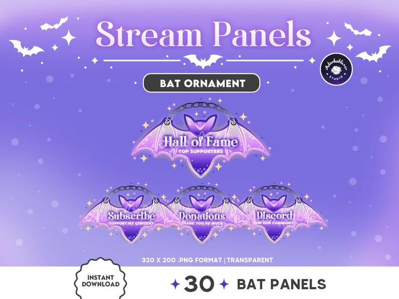 30x Twitch Spooky Purple Bat Ornament Panels | Badges | Kawaii ...