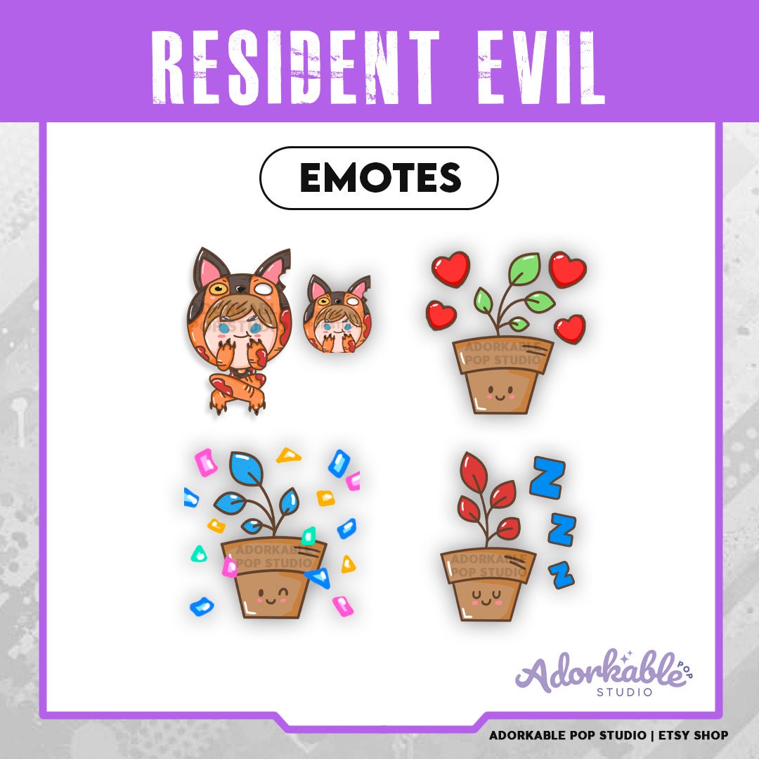Resident Evil Leon S. Kennedy in zombie dog outfit and Herbs EMOTES / Stream / Discord / Twitch / Youtube / Kawaii / Cute