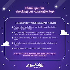Pode incluir: Um gr&aacute;fico roxo com texto branco que diz "Obrigado por verificar Adorkable Pop!" e "IMPORTANTE SOBRE OS PRODUTOS ADORKABLE POP:" A imagem tamb&eacute;m inclui o logotipo da loja e outros textos.