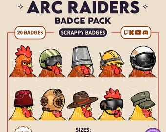 Badge Pack | Arc Raiders Scrappy | 20 Badges | Twitch | Kick | Youtube | Emotes | Overlay | Stream | Discord