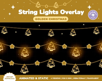 Animated Christmas Lights Overlay | Golden Trees Vtuber Stream Asset