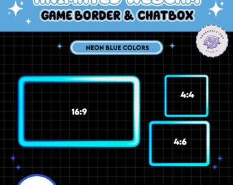 Neon Blue Animated Twitch Border Set | Webcam Frame | Game Border