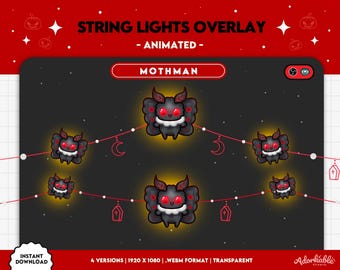 Mothman String Lights | Stream Twitch Overlay Decor | Chibi Moth Halloween Decorations