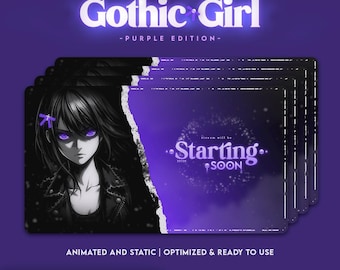 Gothic Girl Animated Screens | Anime Stream Overlay Twitch | Dark Anime | Neo Tokyo | Neon Purple