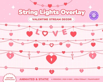 Stream Overlay Decor | String Light | Love Hearts | Vtuber Assets | Kawaii | Twitch | Kick