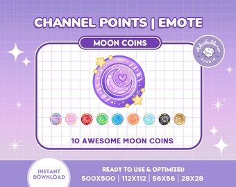 Twitch Moon Coin Channel Point Emote Set | Stream Overlay | assets