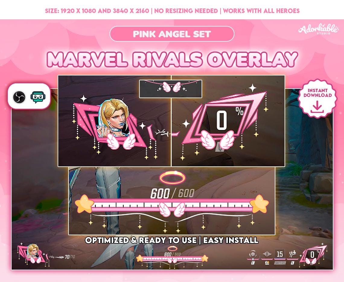 HUD Marvel Rivals Stream Overlay | Pink Angel set | Twitch | Hudsight | assets