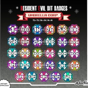 29x Umbrella Corp Twitch Bit Tier Badges | Resident Evil Bit Badges | Pixel Bit Badges | Bit Badges | Pixel Art | Transparent | Kick | YT