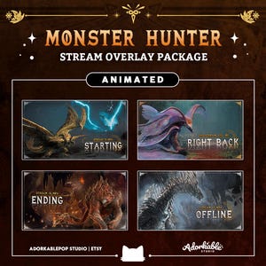 Monster Hunter Wilds Twitch Animated Package | Overlays | 32 Panels | 6 Label Bars | Stream | Webcam | ChatBox | Youtube | Kick | Assets