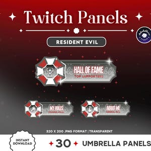 30 painéis Twitch Umbrella Corp. | Inspirado em Resident Evil | Streamer | Sobreposição | Emblemas | Halloween | Streaming | Stream | Videogames