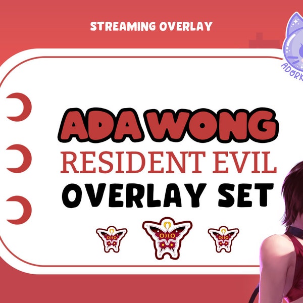 Ada Wong Resident Evil Stream Overlay Set para Twitch / Border / Webcam / Label / Panels / Stars / Bar / Streaming
