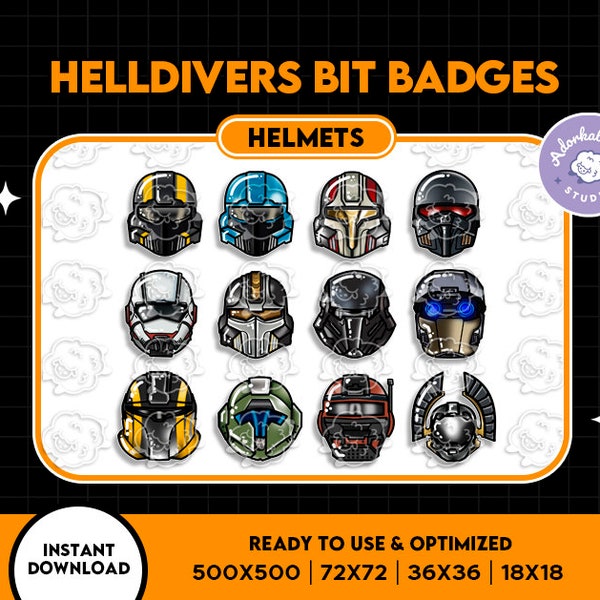 Helldivers 2 Helmet Twitch Badges / Helldivers Emote / Twitch Cheer Badges / Gaming / Videogames / Discord / Youtube / Overlay / Emoji