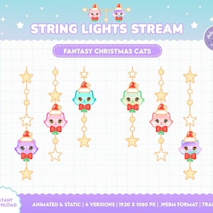 Christmas Fantasy Cat Animated Stream Decoration | String Lights | Cat Overlay | Streaming Asset | Vtuber | Xmas | Kitty | Twitch | Kick