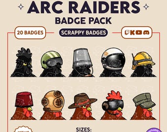 Badge Pack | Arc Raiders Scrappy ver2 | 20 Badges | Twitch | Kick | Youtube | Emotes | Overlay | Stream | Discord