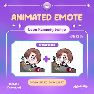 Emote ANIMADO | Bongo Leon Kennedy | 4 tamanhos de GIF | Transmissão | Streaming | Gato bongo Chibi | Resident Evil | Twitch, Discord, Kick, Youtube