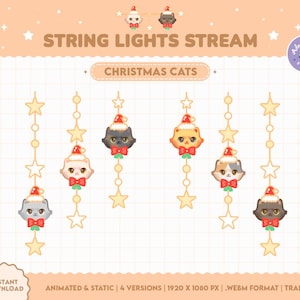 Christmas Cat Animated Stream Decoration | String Lights | Cat Overlay | Streaming Asset | Vtuber | Xmas Theme | Kitty | Twitch | Kick