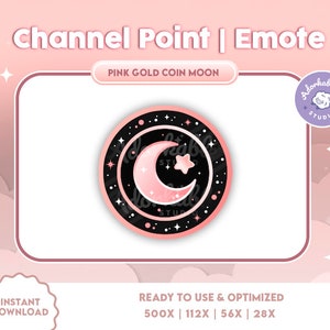 Pink Gold Moon Coin Channel Point | Emote | Badges | Moon Star Coin | Overlay | Streamer Graphics | Galaxy | Star | Sparkle | Space | Twitch
