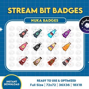 Nuka Twitch Badges | Nuka Bottle Badges Pack | Stream Badges | Emote | Overlay | Kick | Discord | Youtube | Streaming