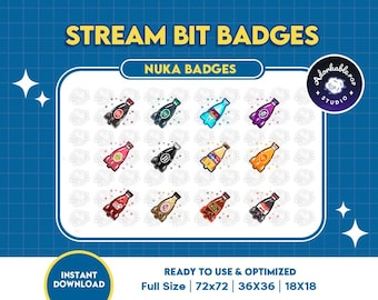 Nuka Twitch Badges | Nuka Bottle Badges Pack | Stream Badges | Emote | Overlay | Kick | Discord | Youtube | Streaming