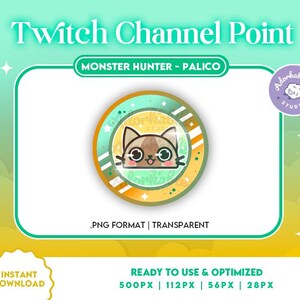 Monster Hunter Wilds Palico Channel Point | Coin | Emote | Twitch | Youtube | Discord | Streamer | Streaming | Videogames | Kawaii | Assets