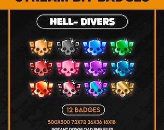 Hell-divers Skull Twitch Badges / Skull Badge / Twitch Cheer Badges / Gaming / Videogames / Youtube / Emotes / Stream / Overlay